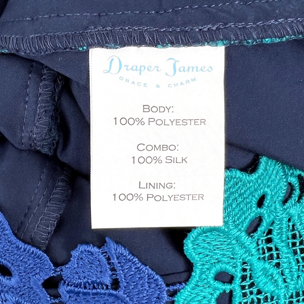 Draper James June Floral Lace Short Sleeve Dress Blue Teal Navy Sz 6 - Picture 15 of 15